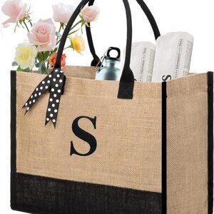 Initial Canvas/Jute Tote Bag Personalized Bag for Wedding, Birthday, Beach, Gift